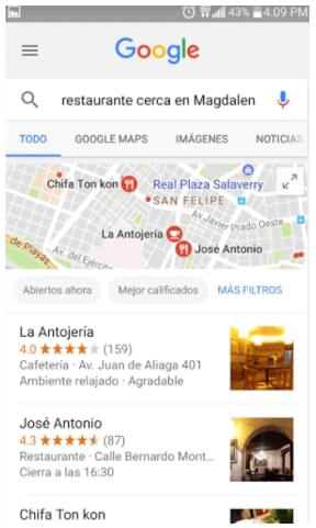 Búsqueda de restaurante por Google Voice Search